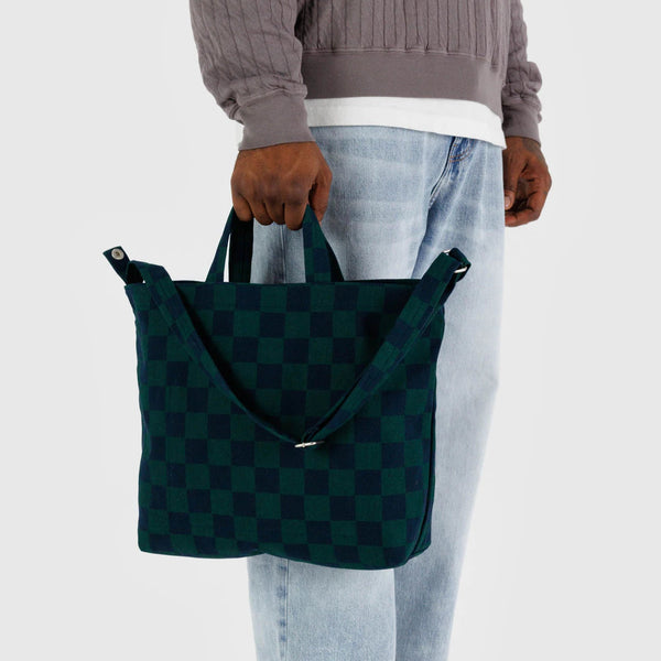 Horizontal Zip Duck Bag, Navy Green Check