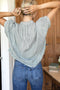 Mandarin Collar Top, Moss Stripe Organic