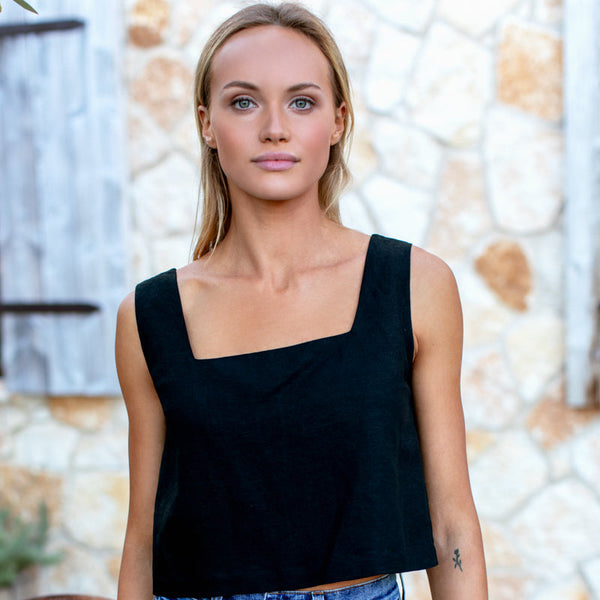 Roma Top 2, Black Linen