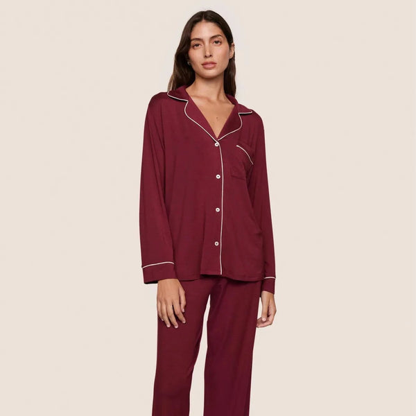 Gisele Long PJ Set, Bordeaux/Ivory
