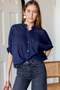 Mandarin Collar Top, Maritime Swiss Dot Organic