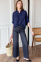 Mandarin Collar Top, Maritime Swiss Dot Organic