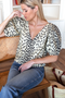 V Top, Leopard, Leopard Stretch Linen