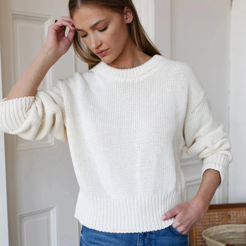 Cozy Cotton Sweater, Ivory Organic