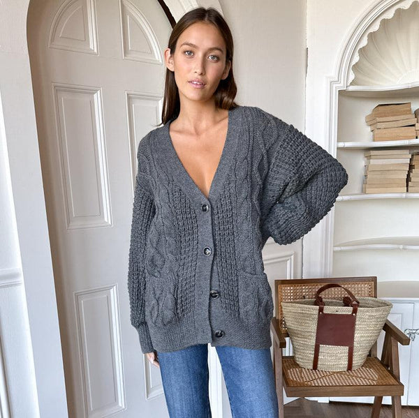 Cozy Cable Cardigan, Charcoal Alpaca