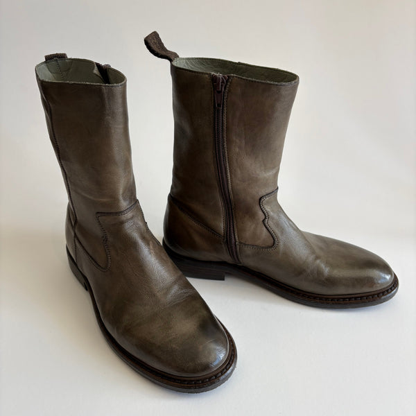 Leather Ankle Boot, Grey-Green