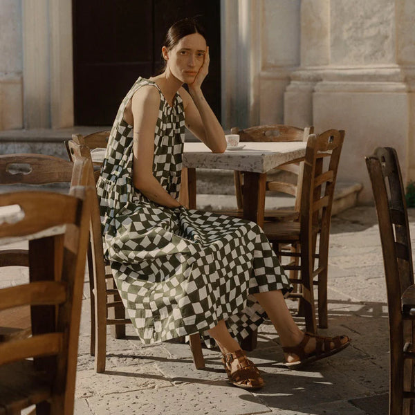 Block Print Sleeveless Dress, Olive