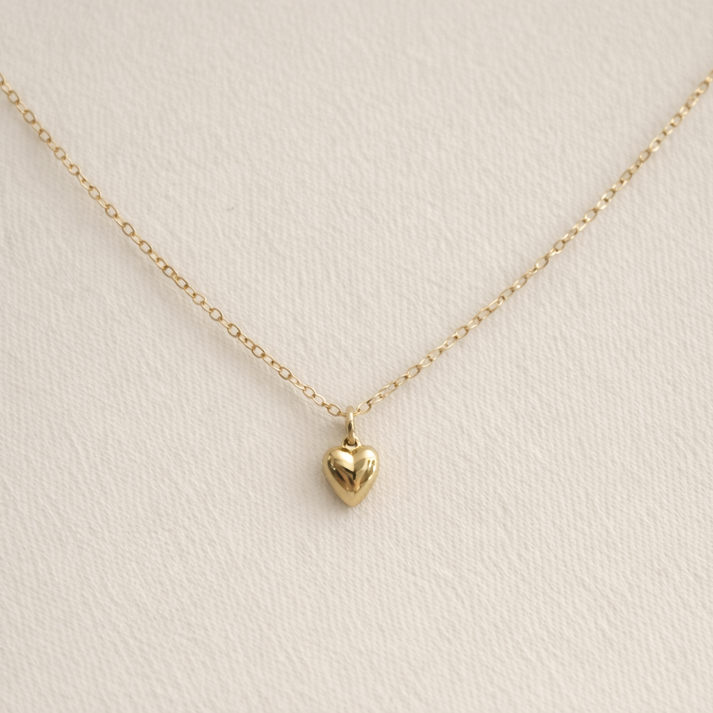 Lou Puff Heart Necklace | Gold Fill