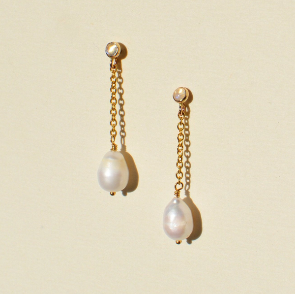 Moonstone Pearl Drop Earrings