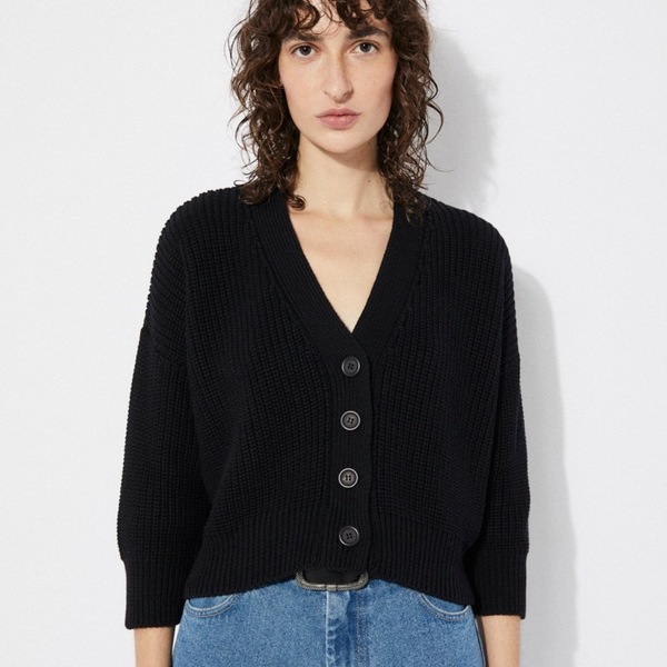 Cotton Cardigan Sweater, Black