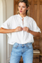 Mandarin Collar Top, French Knot Floral Ivory