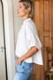 Mandarin Collar Top, French Knot Floral Ivory