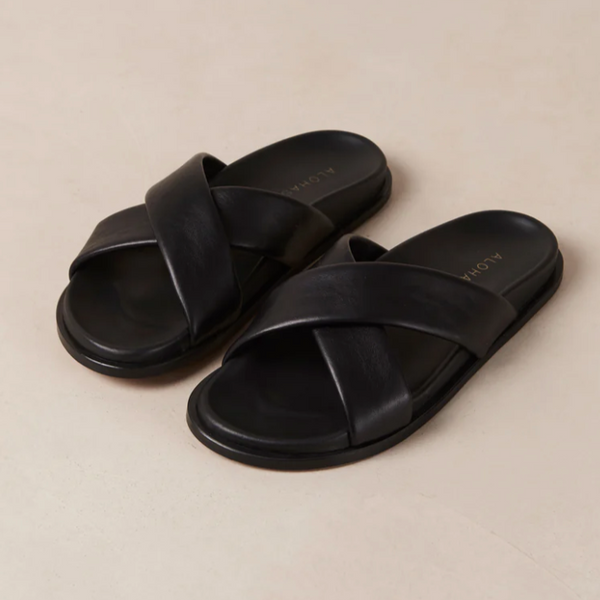 Calima Leather Sandals, Black