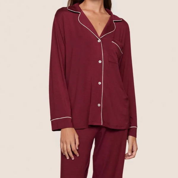 Gisele Long PJ Set, Bordeaux/Ivory