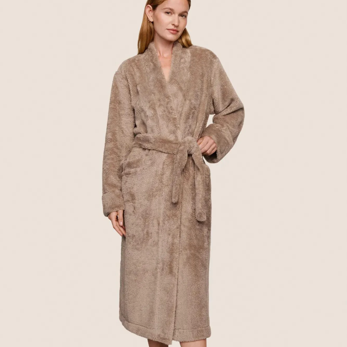 Renew Plush Long Robe, Toffee