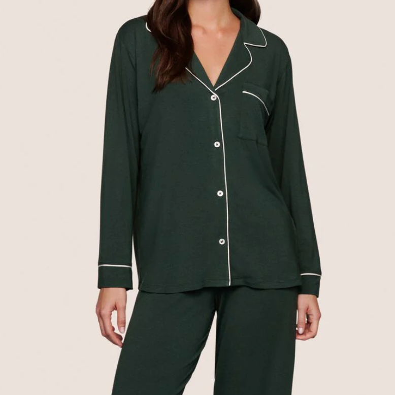 Gisele Long PJ Set, Pine/Ivory