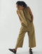 Sleeveless Cotton Twill Jumpsuit, Olive Leaf