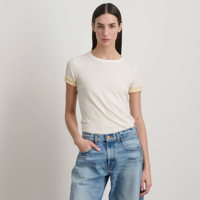 Double Tee, White/Pale Yellow