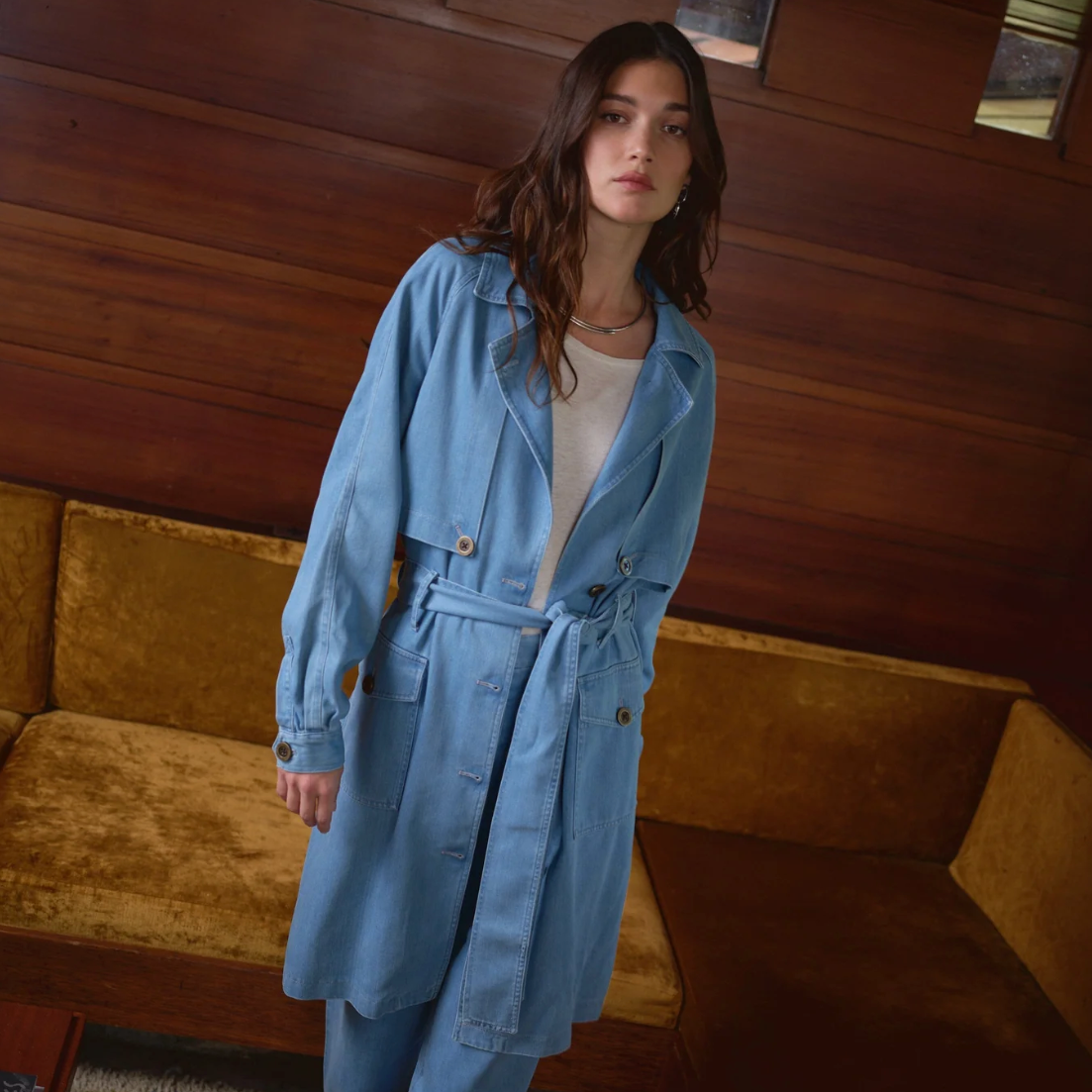 Amelie Trench Coat, Pale Blue