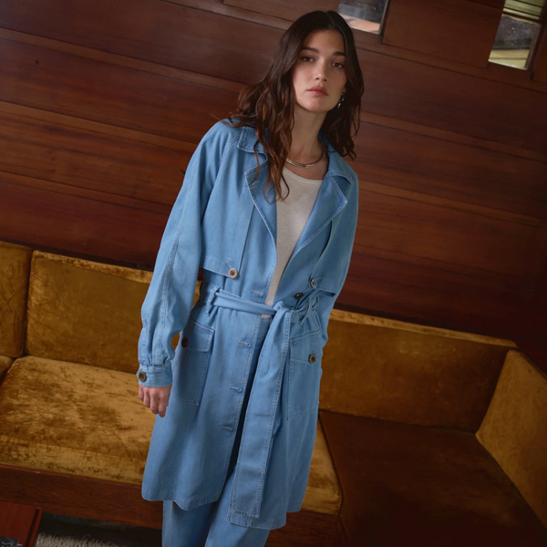 Amelie Trench Coat, Pale Blue