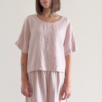 Linen Top, Light Pink