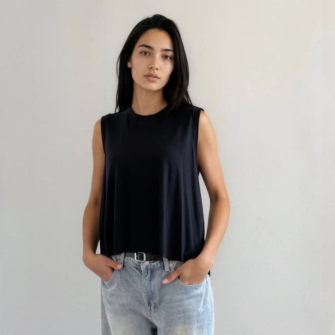 Cropped Muscle Tee, Black