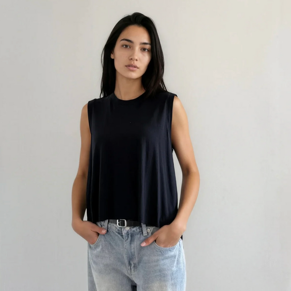 Cropped Muscle Tee, Black