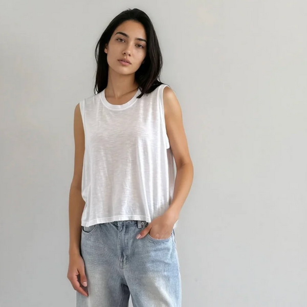 Cropped Muscle Tee, Salt