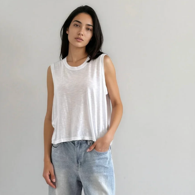 Cropped Muscle Tee, Salt