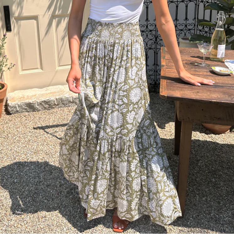 Shirred Skirt, Arles Gothic Olive