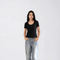 Short Sleeve Ribbed Top, Black