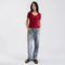 Short Sleeve Ribbed Top, Red