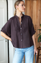 Mandarin Collar Top, French Knot Floral Chestnut