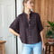 Mandarin Collar Top, French Knot Floral Chestnut