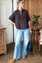 Mandarin Collar Top, French Knot Floral Chestnut