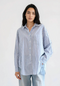 Oversized Stripe Button-Down Shirt, Navy