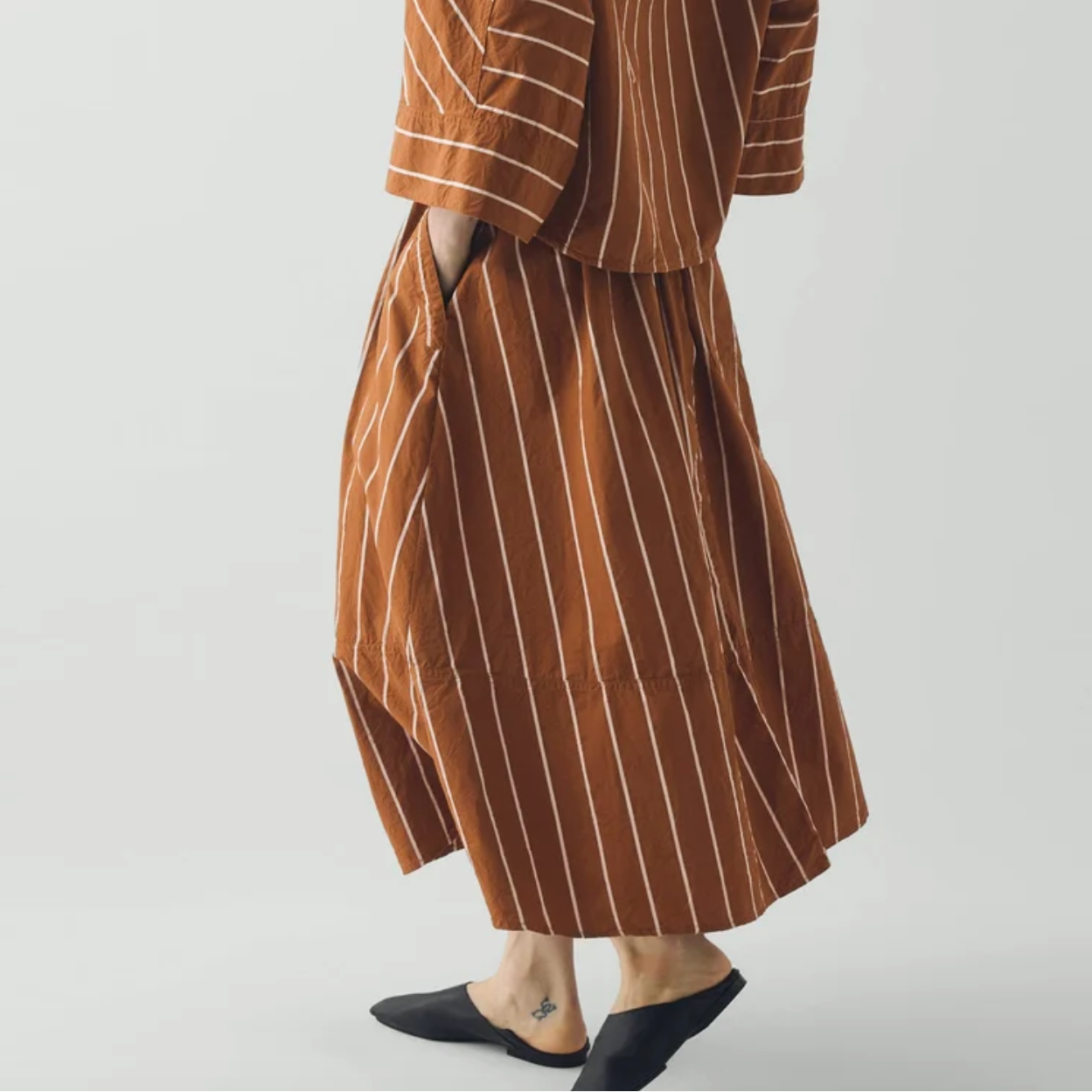 Garland Stripe Cotton Skirt, Copper/Ecru
