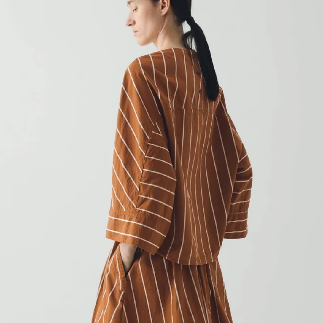 Garland Stripe Cotton Smock Top, Copper/Ecru