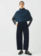 Ribbed Wool Cashmere Poncho, Navy