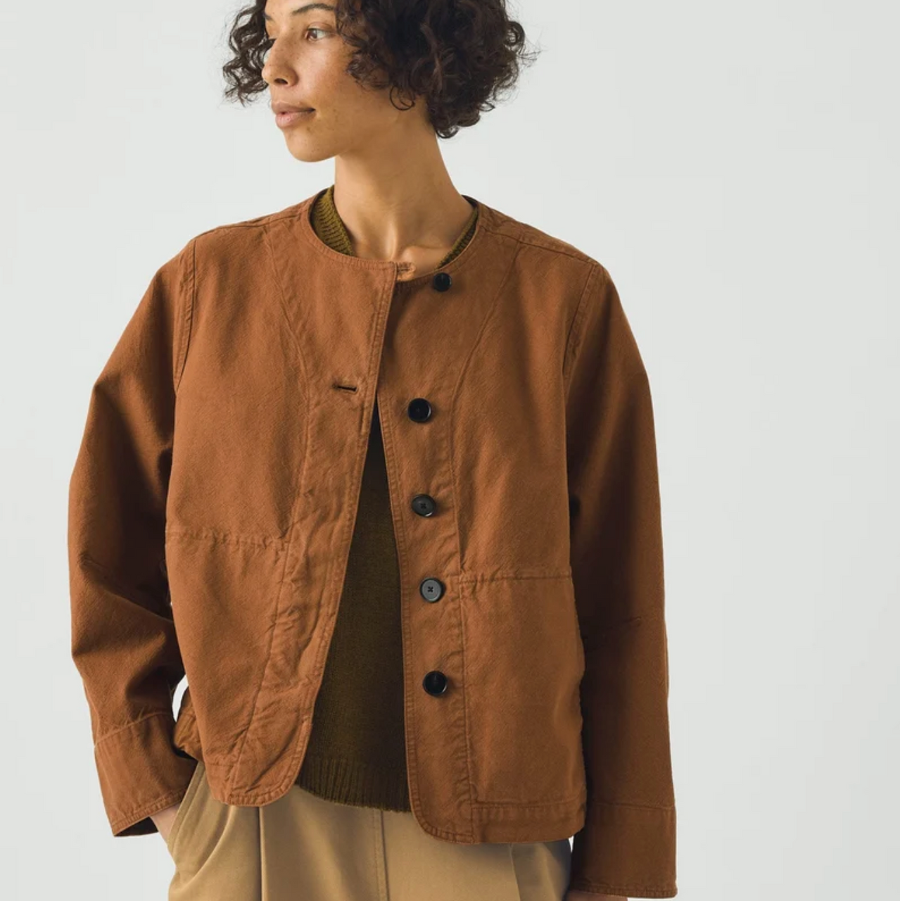 Sculpted Brushed Cotton Canvas Jacket, Brown Anise
