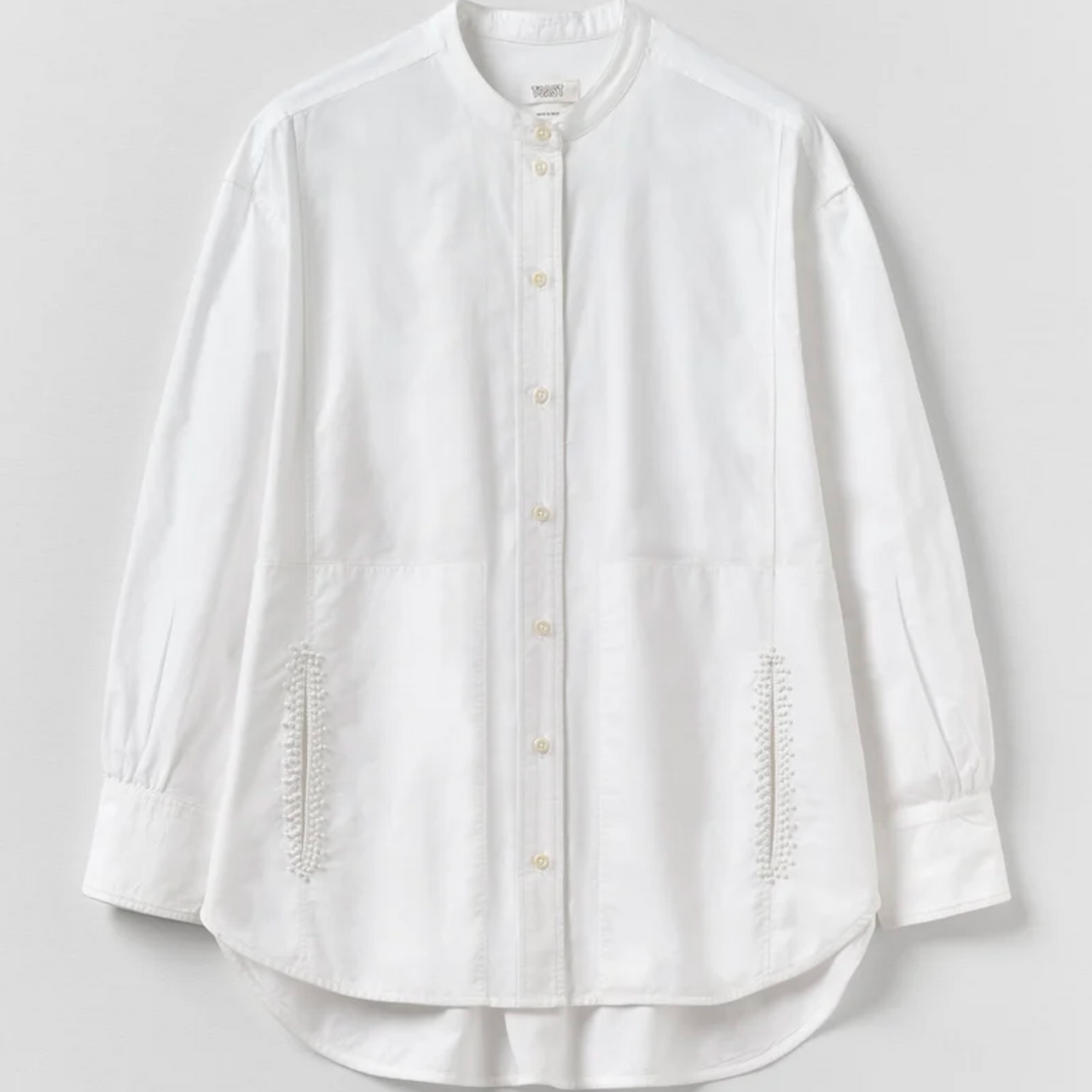 French Knot Cotton Shirt, Natural White
