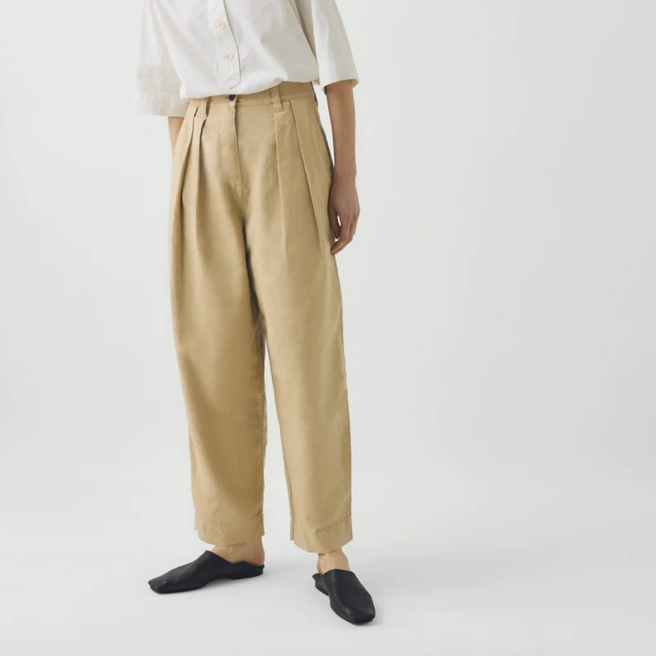 Cotton Linen Pleat Front Trouser, Whey