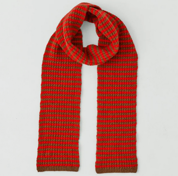 Micro Cable Wool Scarf, Red/Pecan