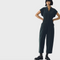 Cotton Velvet Cross Front Jumpsuit, Black