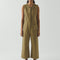 Sleeveless Cotton Twill Jumpsuit, Olive Leaf