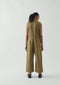 Sleeveless Cotton Twill Jumpsuit, Olive Leaf