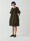 Gathered Cotton Twill Dress, Bronze Green