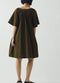 Gathered Cotton Twill Dress, Bronze Green
