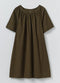 Gathered Cotton Twill Dress, Bronze Green