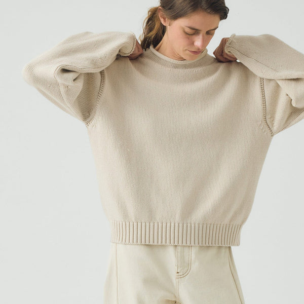 Cotton High Neck Sweater, Putty